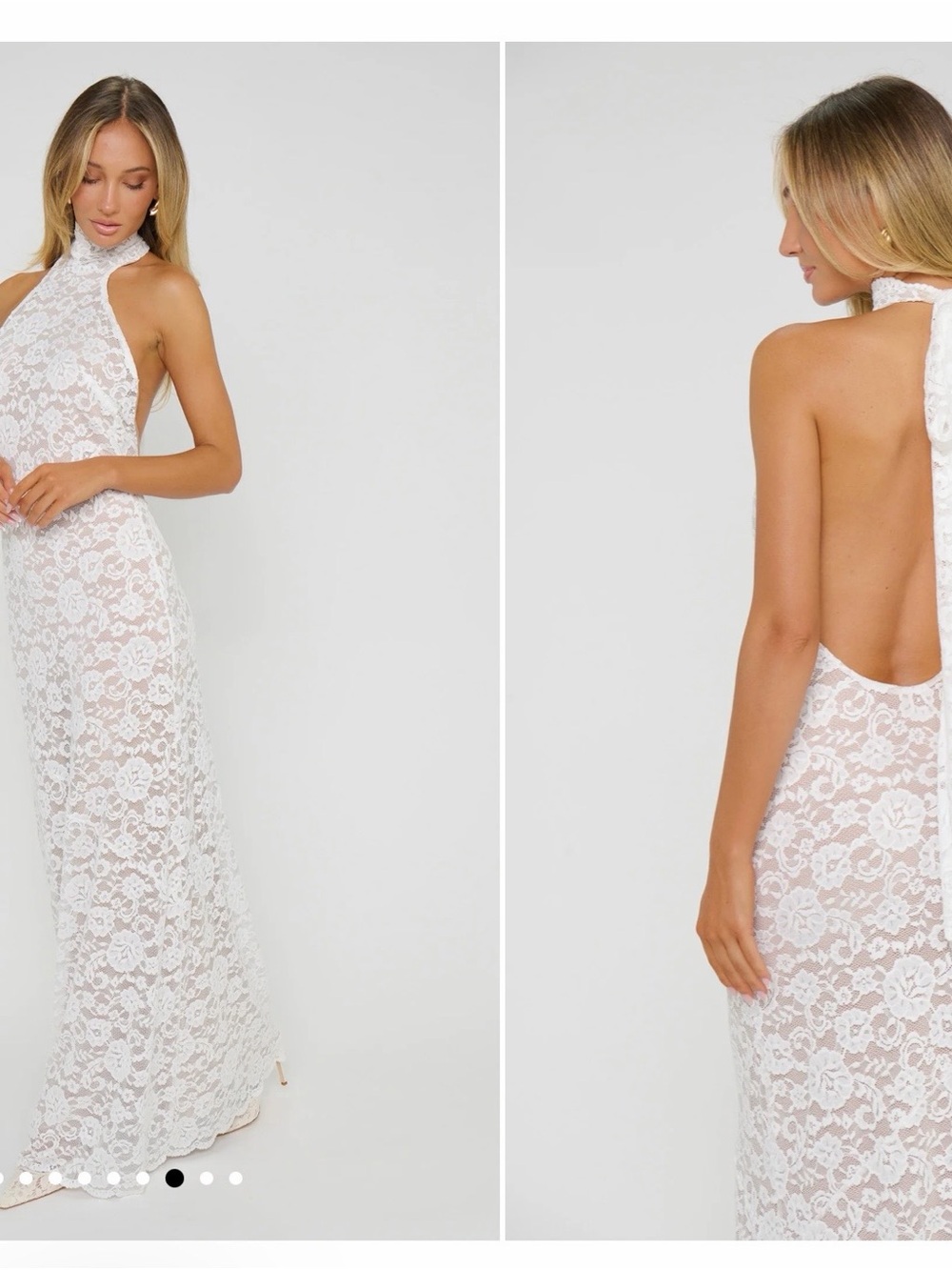 Show Me Your MuMu Lisa White Lace Halter Backless Maxi Dress